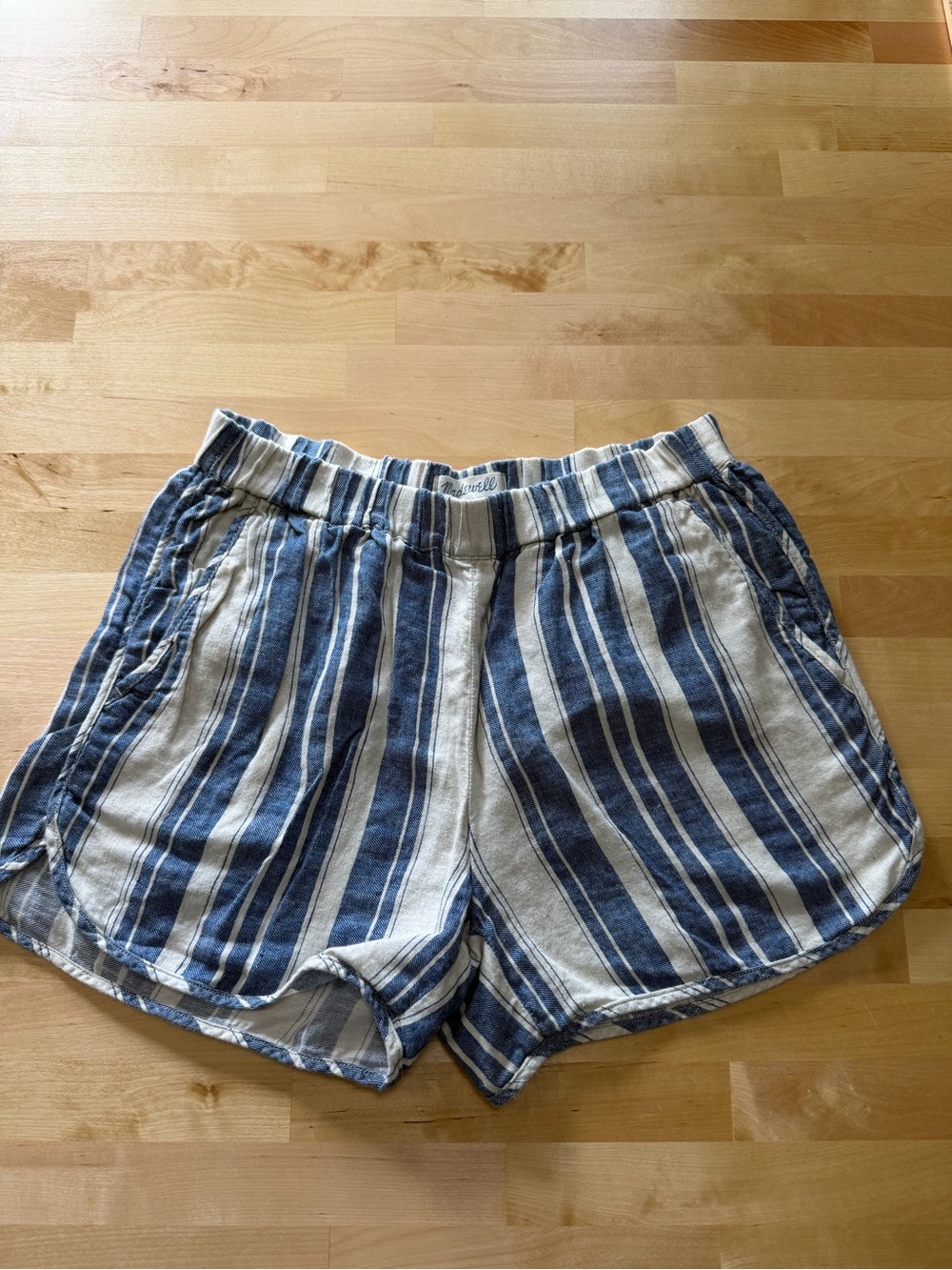 Madewell Blue and White Striped linen Shorts